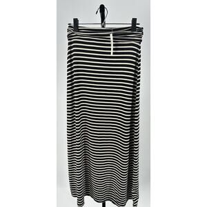 J.Crew XXS Black White Stripe Modal Midi Skirt A3925 Soft Stretch Pull On